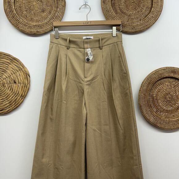 NEW $128 Madewell Tan The Harlow Super Wide Leg Trouser Pant 00 Neutral - Picture 4 of 7